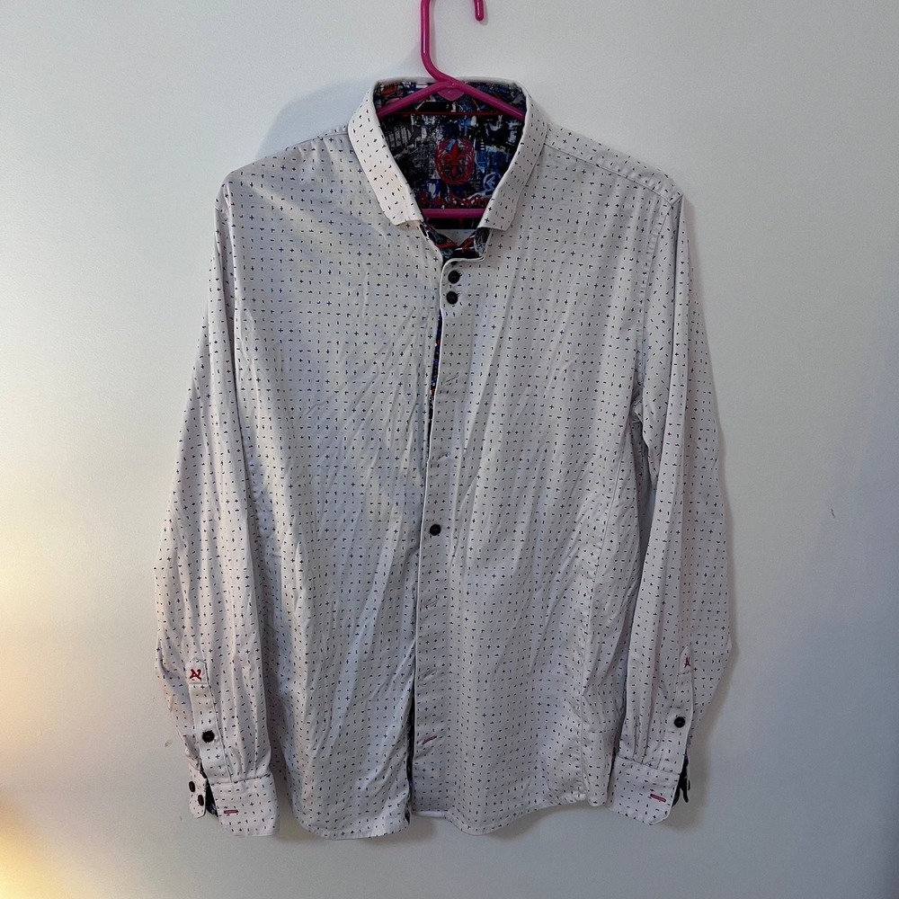 Au Noir Men's White Multi-Colour Abstract Print Casual Long Sleeve Button Down